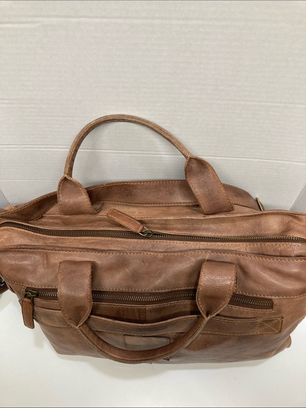 CARBON 2 COBALT distressed leather tote-bag Classic Brown Leather Satchel Bag - Picture 5 of 16